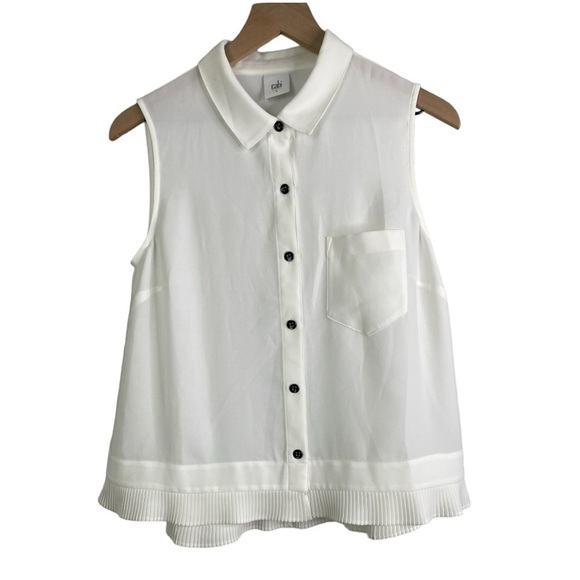 Cabi Women’s White Pleated Sleeveless Button Front Blouse - Picture 2 of 4